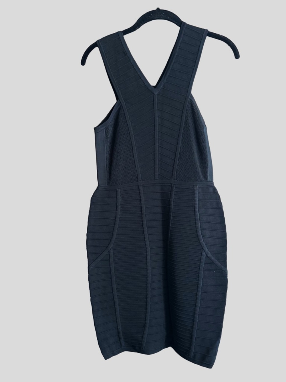 Parker Black Ribbed Bodycon V-Neck Dress Size Small - Picture 2 of 5